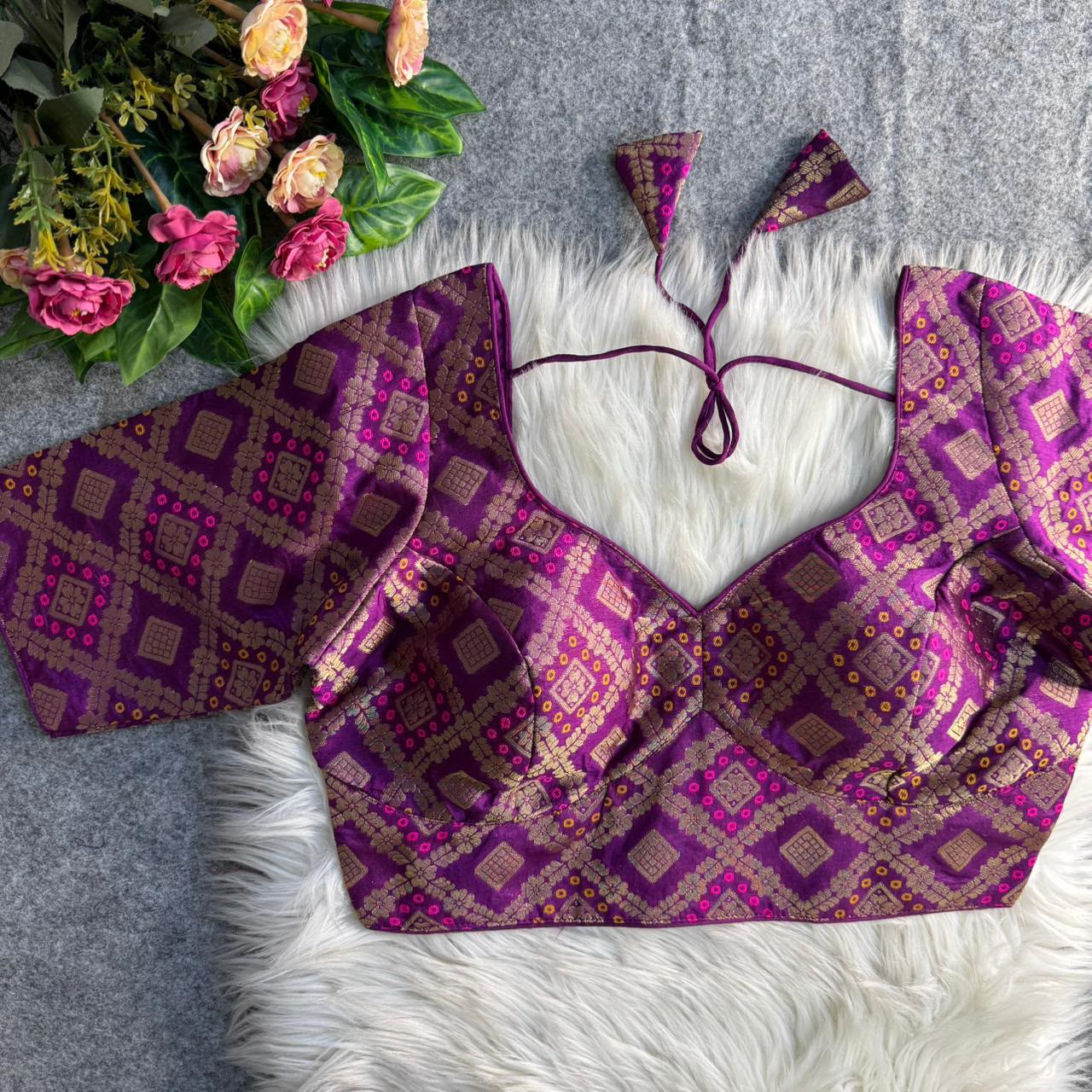 Sabyasachi-Style Patoda Banarasi Blouse-Purple